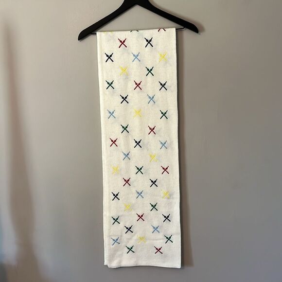 Mark & Graham Embroidered Ski Scarf Ivory Wool Blend Multicolor Ski Poles - Picture 8 of 12